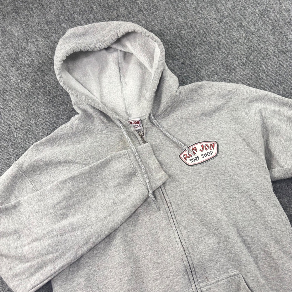 Ron Jon Surf Shop Full Zip Hoodie M Gray Graphic Back Logo Mens
